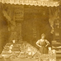 Historical photo of a shop vendor